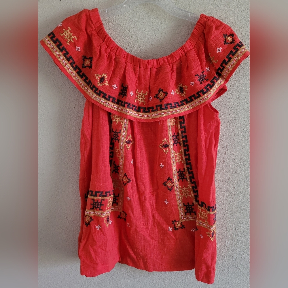 Easel Embroidered Red Women's Top
